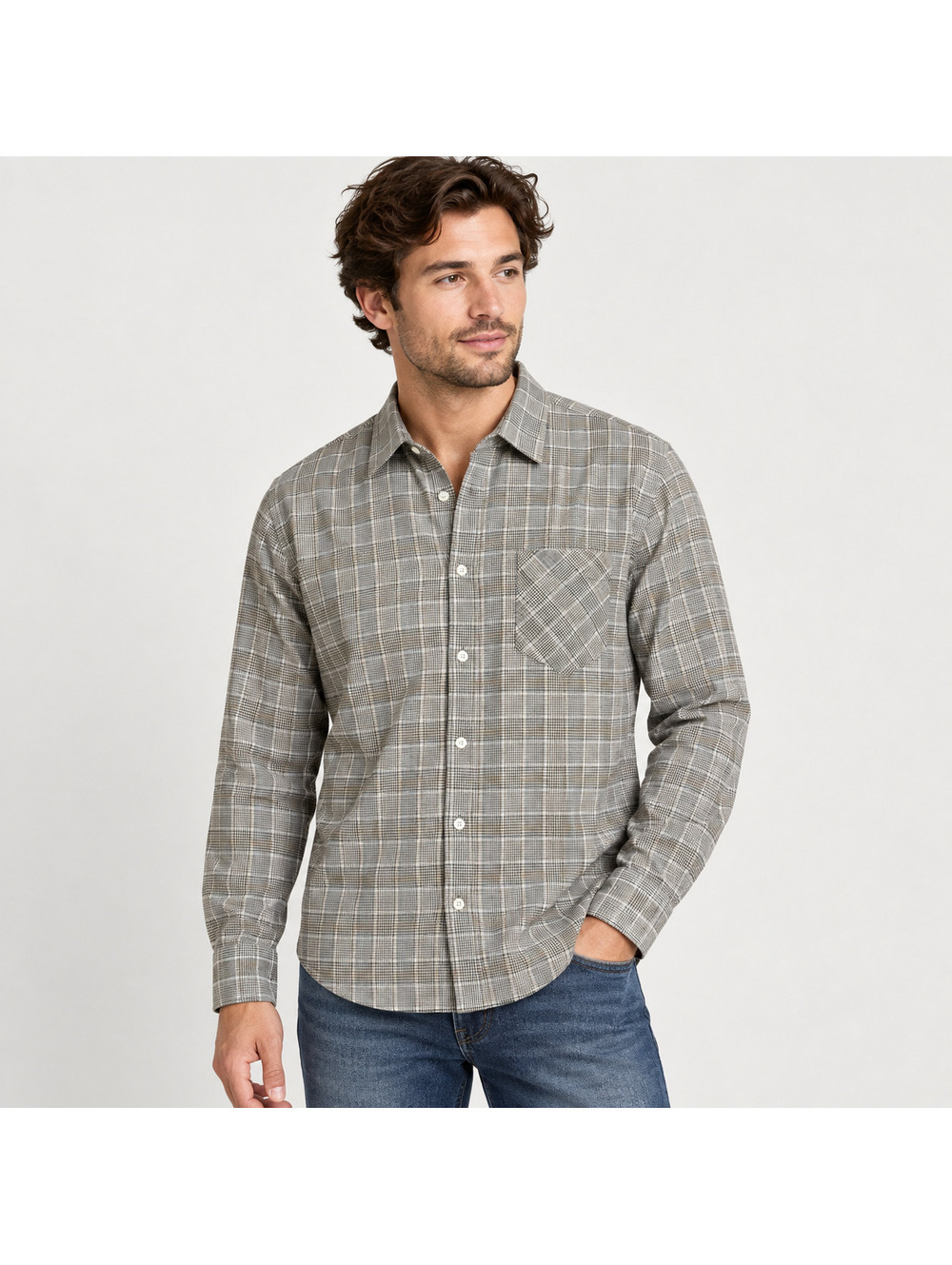 Billy Reid Standard Men's Plaid Cotton Button Up Shirt Gray Size S